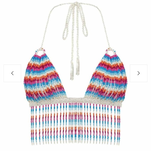 NWT My Beachy side Sorbet Multi Shimmer Hand-Crochet beaded halter Top - medium - Picture 1 of 6